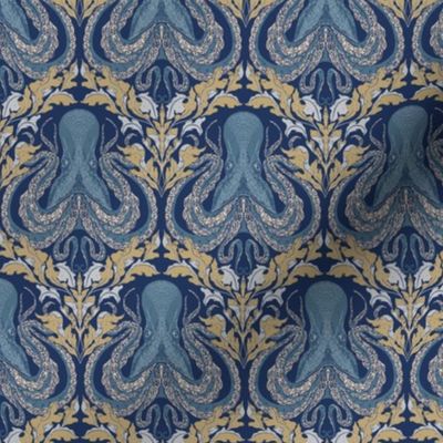 Coastal chic - octopus damask navy and gold - large scale