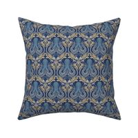Coastal chic - octopus damask navy and gold - large scale