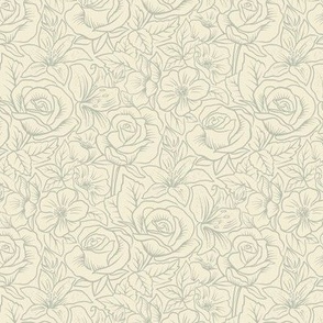 French Country Floral - Outline - Sage - Small Scale