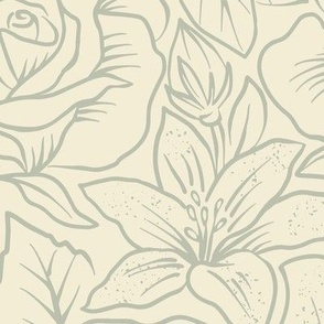 French Country Floral - Outline - Sage - Large Scale