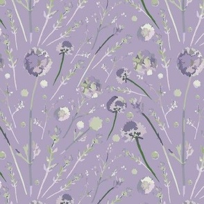 Lavender And Green Tossed Floral On Light Purple Ground Small Scale