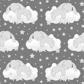 Bunny Sleeping on Cloud with Stars Gray Baby Girl Boy Nursery Small Size 