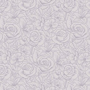 French Country Floral - Outline - Lavender - Small Scale