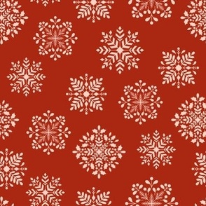 Abstract Snowflakes on Red