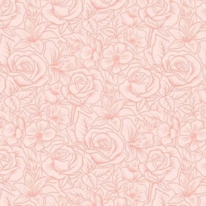 French Country Floral - Outline - Lt. Rose - Small Scale
