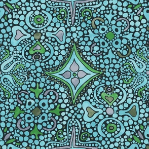 Teal mosaics with maximalist designs 