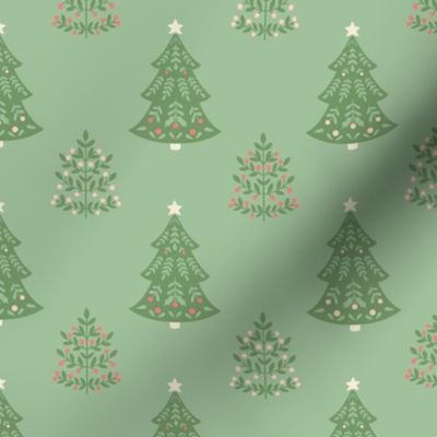Green Folk Art Christmas Trees
