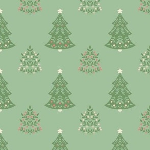 Green Folk Art Christmas Trees