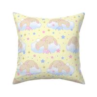 Bunny Sleeping on Cloud with Stars Pink Blue Yellow Baby Girl Boy Nursery 