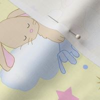 Bunny Sleeping on Cloud with Stars Pink Blue Yellow Baby Girl Boy Nursery 
