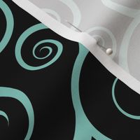 Fancy Swirls - Teal on Black