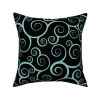 Fancy Swirls - Teal on Black