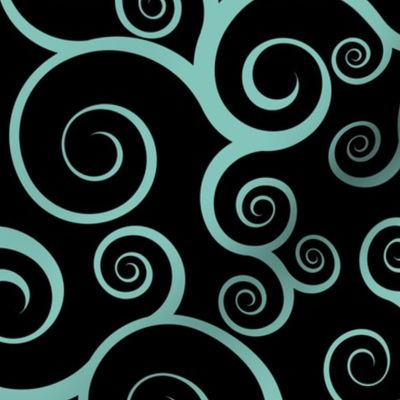 Fancy Swirls - Teal on Black