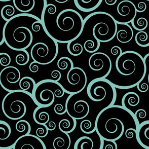 Fancy Swirls - Teal on Black