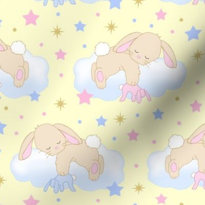 Bunny Sleeping on Cloud with Stars Pink Blue Yellow Baby Girl Boy Nursery 10 inches 