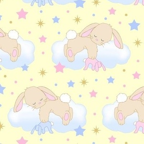 Bunny Sleeping on Cloud with Stars Pink Blue Yellow Baby Girl Boy Nursery 10 inches 