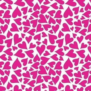 Small Scale Hearts Shocking Pink on White