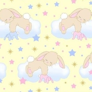 Bunny Sleeping on Cloud with Stars Pink Blue Yellow Baby Girl Boy Nursery Small Size  