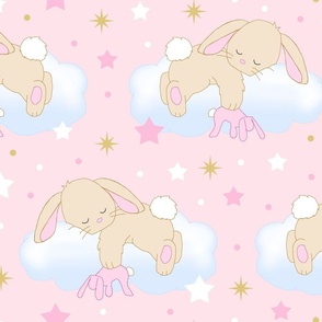 Bunny Sleeping on Cloud with Stars Pink Gold Baby Girl Nursery Large 