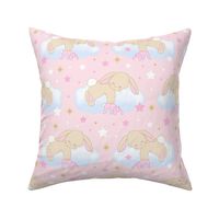 Bunny Sleeping on Cloud with Stars Pink Gold Baby Girl Nursery 14 inches