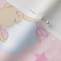 Bunny Sleeping on Cloud with Stars Pink Gold Baby Girl Nursery 14 inches