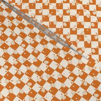 Retro Checkerboard with Pumpkins and Stars in Tangerine Orange and Cream