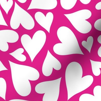 Large Scale Hearts White on Shocking Pink