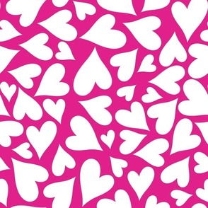 Large Scale Hearts White on Shocking Pink