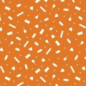 Mini Tossed Retro Halloween Candy in Bright Tangerine Orange and Cream White