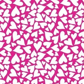 Small Scale Hearts White on Shocking Pink