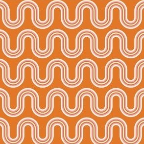Retro Curved Wave Stripe in Tangerine Orange, Blush Pink, Cream White