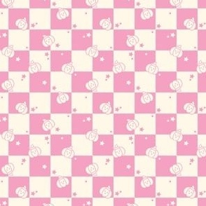 Retro Checkerboard with Pumpkins and Stars in Carnation Pink and Cream