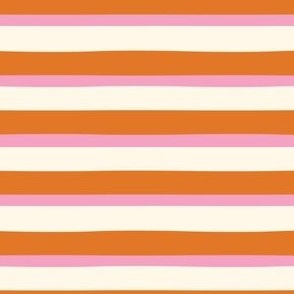 Classic Retro Duo Stripe in Tangerine Orange, Rose Pink, Cream White