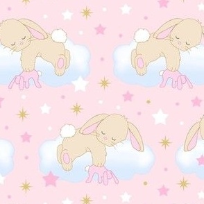 Bunny Sleeping on Cloud with Stars Pink Gold Baby Girl Nursery 8 inches 