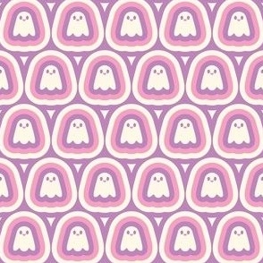 Stacked Retro Happy Halloween Ghosts in Lilac Purple, Pink, and Cream
