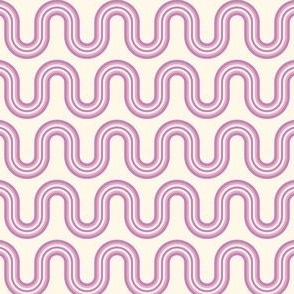 Retro Curved Wave Stripe in Amethyst Purple, Carnation Pink, Cream White