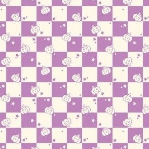 Retro Checkerboard with Pumpkins and Stars in Amethyst Purple and Cream