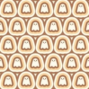 Stacked Retro Happy Halloween Ghosts in Copper Brown, Wheat, and Cream