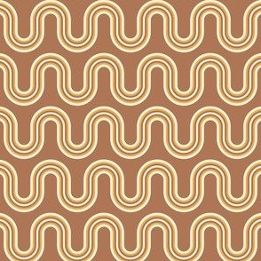 Retro Curved Wave Stripe in Copper Brown, Marigold Orange, Cream White