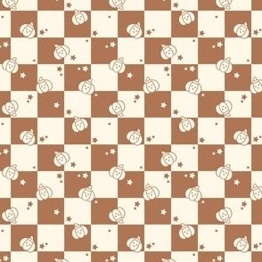 Retro Checkerboard with Pumpkins and Stars in Copper Brown and Cream