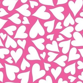 Medium Scale Hearts White on Hot Pink