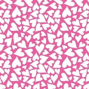 Small Scale Hearts White on Hot Pink