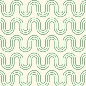 Retro Curved Wave Stripe in Celadon Mint Green and Cream White