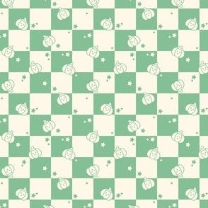 Retro Checkerboard with Pumpkins and Stars in Celadon Green and Cream