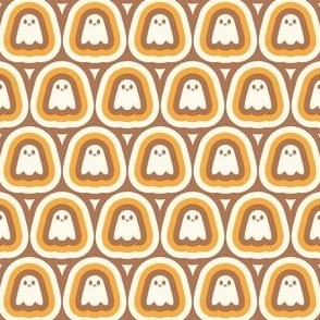 Stacked Retro Happy Halloween Ghosts in Brown Orange and Cream White