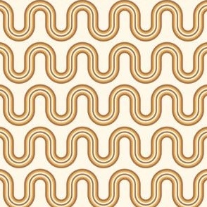 Retro Curved Wave Stripe in Brown Orange and Cream White