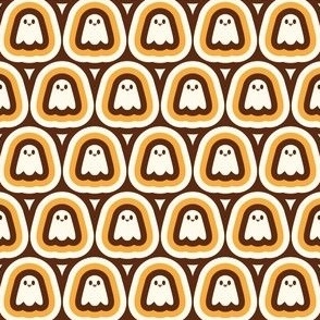 Stacked Retro Happy Halloween Ghosts in Sepia Brown, Yellow, Cream