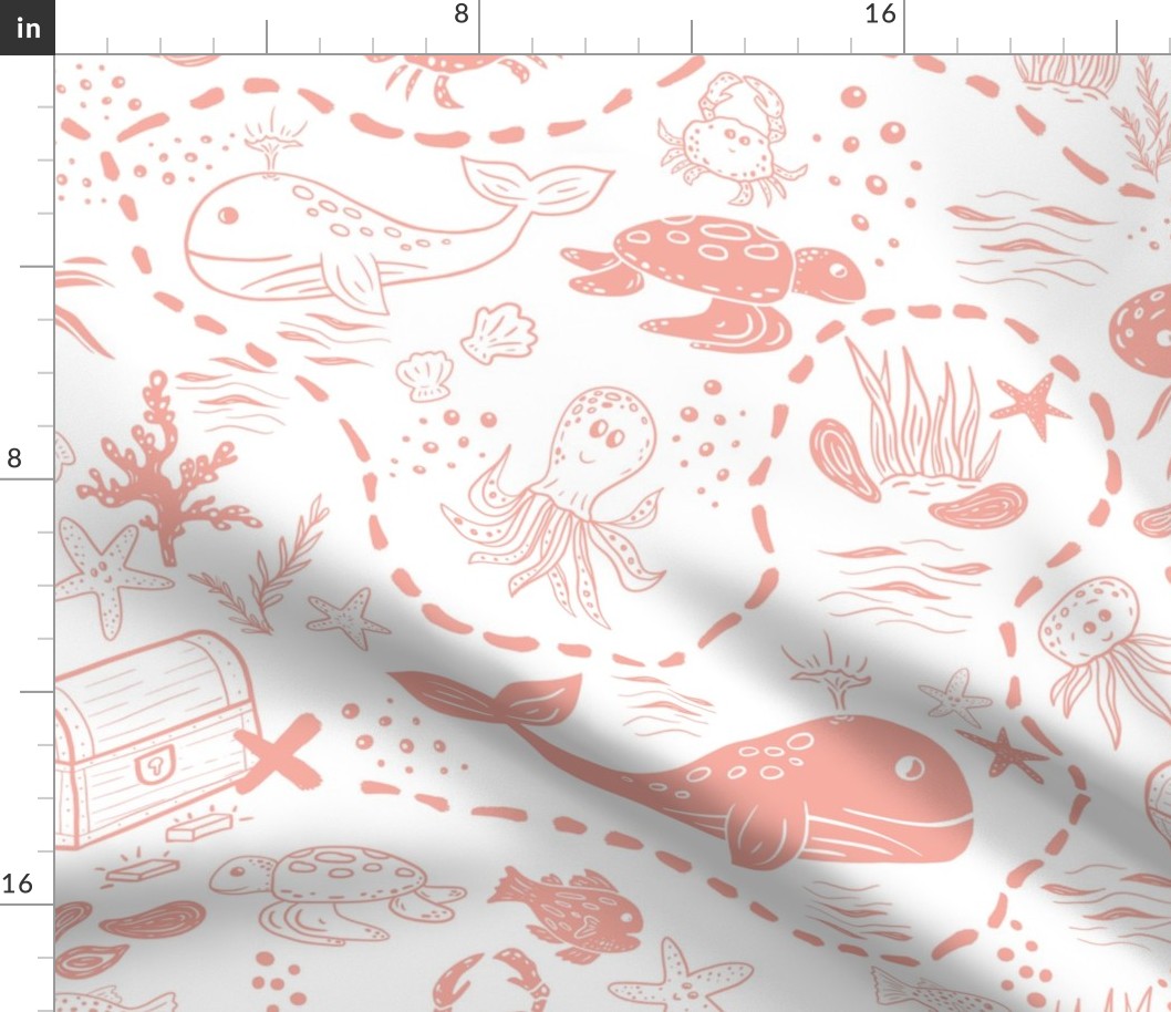 Under The Sea, Ocean Animals, Light Coral, Kids, Wallpaper, large