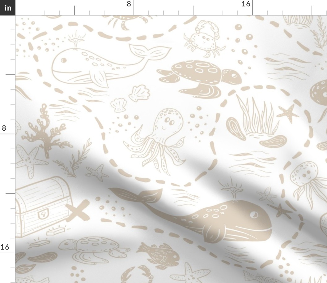 Under The Sea, Ocean Animals, Neutral, Kids Bedding, Wallpaper, Large