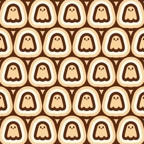 Stacked Retro Happy Halloween Ghosts in Sepia Brown, Beige, Cream